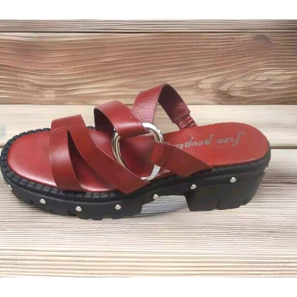 Free People Autumn Studded Platform Wine Leather Lined 39/9 NOWT - Picture 3 of 11